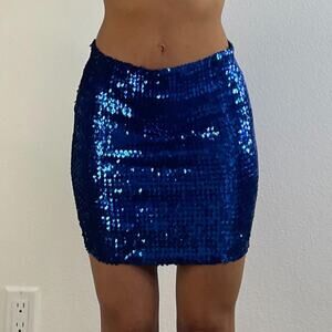 Blue Sequined Tube Mini Skirt